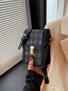 女士棕色長方形造型手機包斜挎包零錢包 - 黑色 - 查看 2