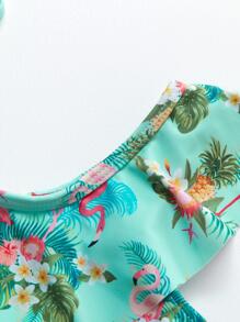 Ensemble bikini imprimé flamant rose pour jeune fille