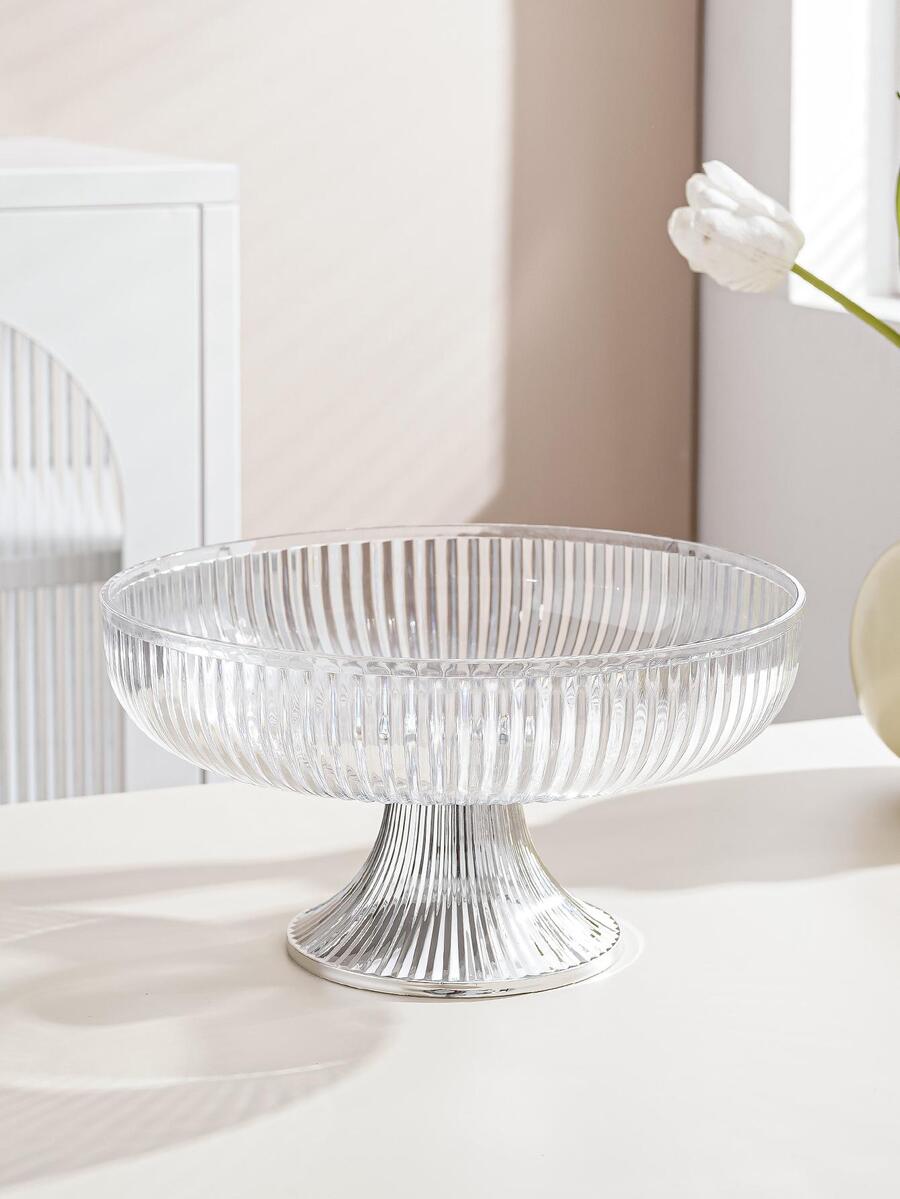 1pc Tall Fruit Stand, Snack & Candy High Pedestal Tray, Made Of PET Material, Shatter-Resistant - Clear - View 1