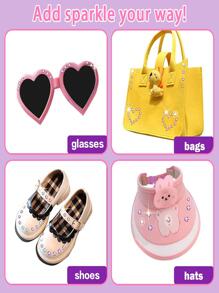 頭髮閃亮鑽石印章，帶頭髮閃光貼片頭髮Bedazzler套件，快速頭髮閃光機，頭髮閃光印章，頭髮鑽石印章工具，10種不同類型120顆頭髮閃光鑽石（印章套件含120顆寶石） - 粉色 - 查看 7