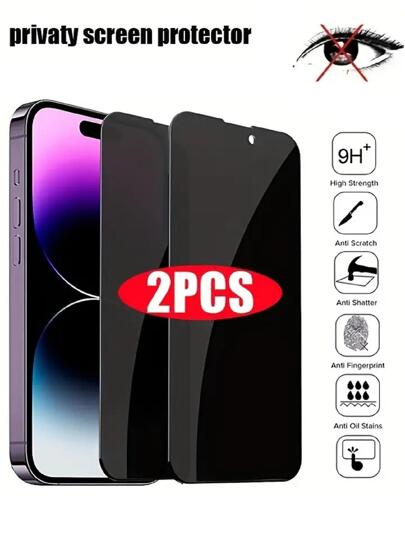 2pcs Privacy Screen Protector Compatible With IPhone 16/16 Plus/IPhone 16 Pro/IPhone 16 Pro Max/15/15Plus/15Pro/15Promax Gift For Birthday, Family, Friends Tempered Glass, Anti-Spy, Phone Screen Protector, Phone Accessories Waterproof Shockproof Anti-Fall Anti-Fall Scratch Resistant Anti-Fingerprint Full Cover