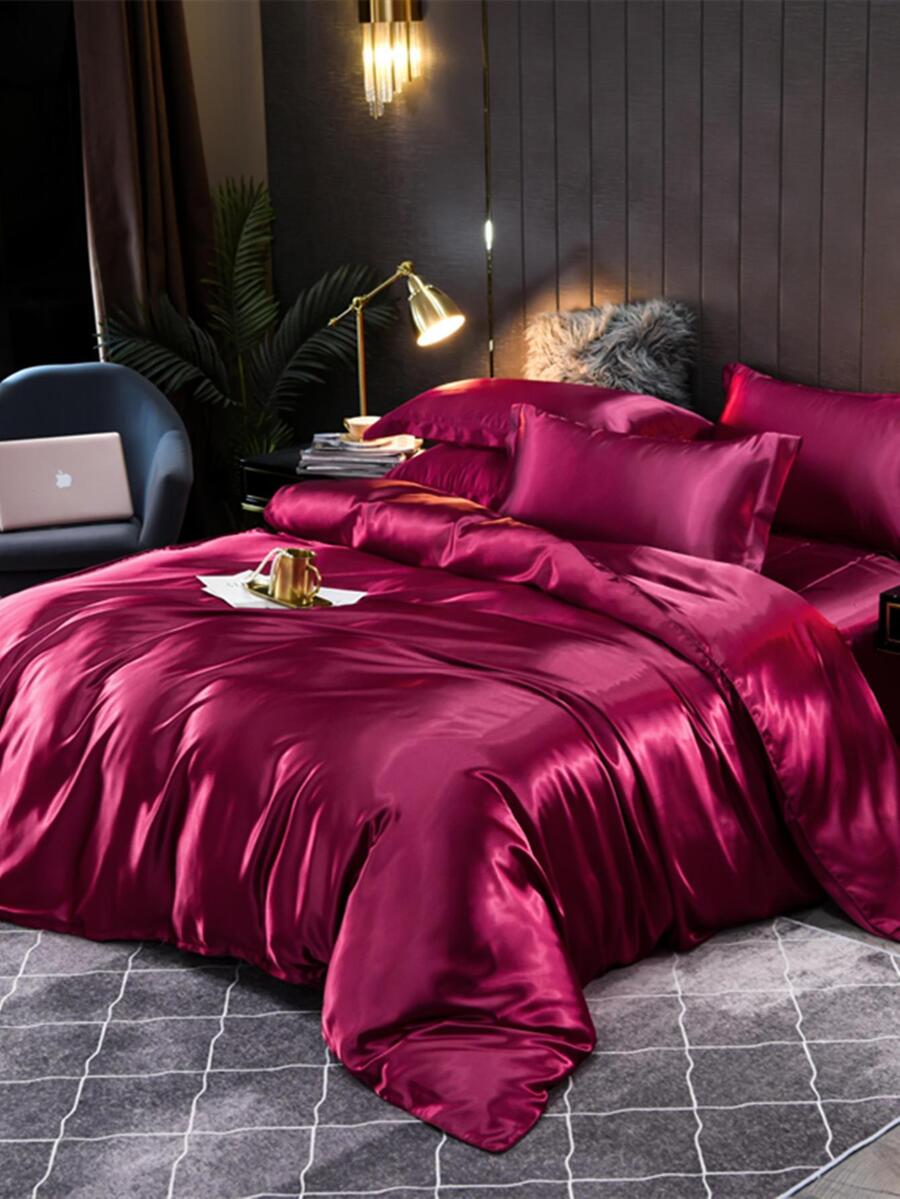 1pc Washable And Colorfast Single Duvet Cover For Home Bedroom Bedding - Burgundy - View 1