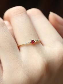 1入組S925純銀紅色的氧化鋯精美簡約風&清新香調圓環適用於 - 金色 - 查看 5