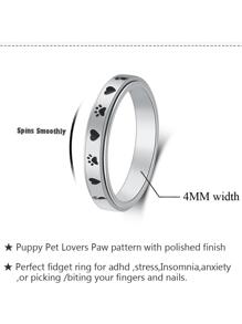 1 件 4 毫米缓解焦虑爱心印花爪印星月旋转戒指，高度抛光银钛钢戒指，适合日常佩戴和情人节礼物，适合女性情人节、妈妈、母亲、母亲节、礼物 - 銀色 - 查看 5