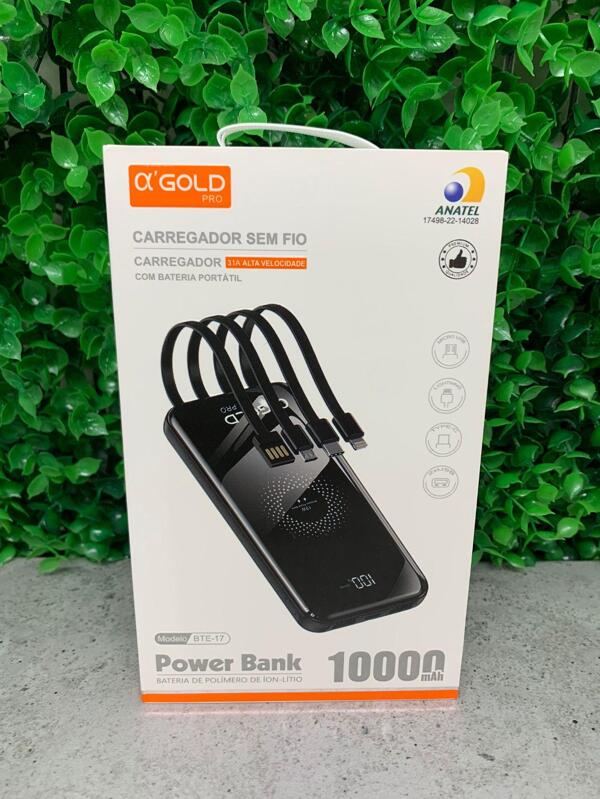 POWER BANK COM INDUÇÃO 1000MAH DE BATERIA POSSUI CABO MICRO USB V8 CABO TIPO C TYPE C CABO LIGHTNING E CABO USB PARA RECARREGA-LO