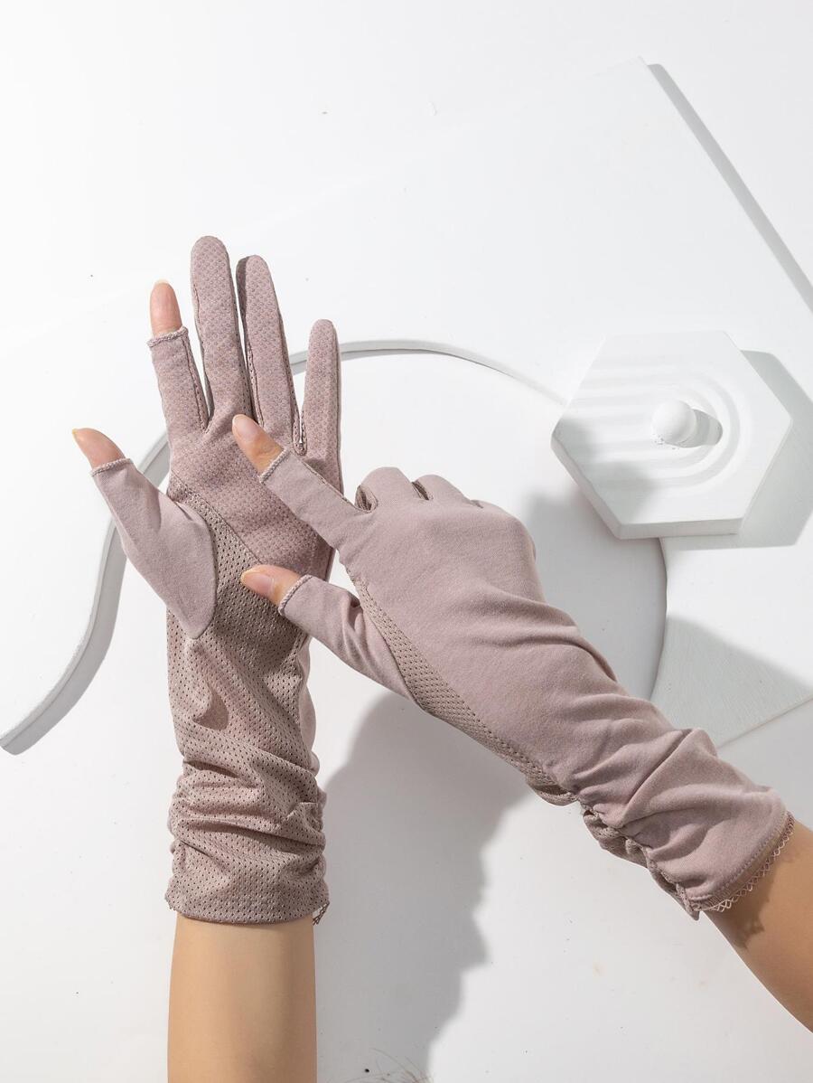 1 Đôi Găng Tay Chống Trượt & Chống Tia UV Cho Nữ Thích Hợp Cho Các Hoạt Động Ngoài Trời Vào Mùa Hè - Màu tím - Xem 1