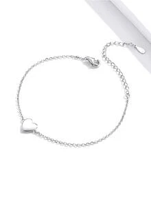 1入簡約時尚S925純銀心形設計優雅甜美風格閃亮腳鍊，適用於女性夏季裝扮和假日 - 銀色 - 查看 6