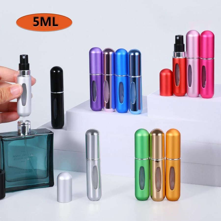 件 5ML 旅行分配器瓶，節省空間的空香水分配器，可再填充香水噴霧瓶，空化妝品容器 - 銀色 - 查看 1