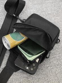 新款胸包时尚新款纯色胸包户外休闲时尚单肩斜挎包挎包单肩多功能牛津布户外学生胸包 - 黑色 - 查看 8