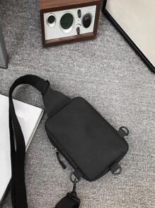 新款胸包时尚新款纯色胸包户外休闲时尚单肩斜挎包挎包单肩多功能牛津布户外学生胸包 - 黑色 - 查看 7