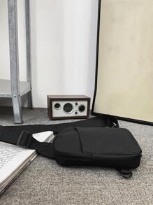 新款胸包时尚新款纯色胸包户外休闲时尚单肩斜挎包挎包单肩多功能牛津布户外学生胸包 - 黑色 - 查看 9