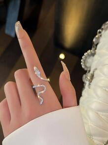 哥德式閃亮蛇戒指鑲嵌立方氧化鋯可調式袖口戒指獨特的男女珠寶特殊派對裝飾 - 時尚纏繞小蛇女士個性食指戒 - 查看 1