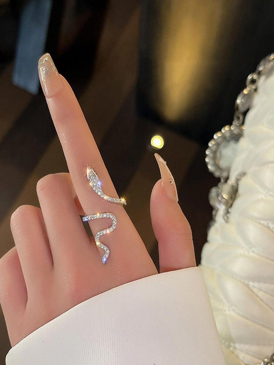 哥德式閃亮蛇戒指鑲嵌立方氧化鋯可調式袖口戒指獨特的男女珠寶特殊派對裝飾 - 時尚纏繞小蛇女士個性食指戒 - 查看 1