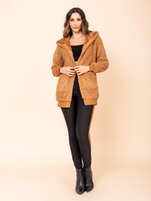 Women Faux Fur Coats - Camel - View 2
