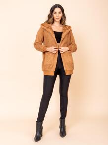Women Faux Fur Coats - Camel - View 1