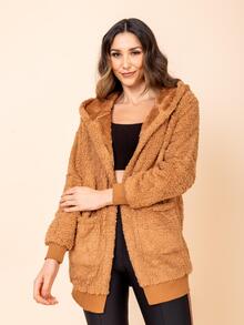 Women Faux Fur Coats - Camel - View 3