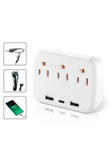 USB Multi-Contact, Multiple Connector With 3 AC Plugs, 1 USB Type-C And 2 USB, Surge Protector, Multi-Contact Wall Multiple Plug Adapter For Home And Offices - 白色 - 查看 2