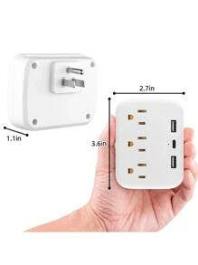 USB Multi-Contact, Multiple Connector With 3 AC Plugs, 1 USB Type-C And 2 USB, Surge Protector, Multi-Contact Wall Multiple Plug Adapter For Home And Offices - 白色 - 查看 5