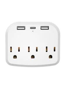 USB Multi-Contact, Multiple Connector With 3 AC Plugs, 1 USB Type-C And 2 USB, Surge Protector, Multi-Contact Wall Multiple Plug Adapter For Home And Offices - 白色 - 查看 7