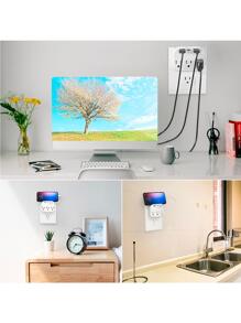 USB Multi-Contact, Multiple Connector With 3 AC Plugs, 1 USB Type-C And 2 USB, Surge Protector, Multi-Contact Wall Multiple Plug Adapter For Home And Offices - 白色 - 查看 3