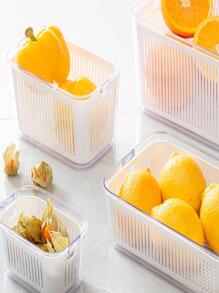 Pote Hermético M c/ Cesto para Drenagem e Tampa Multiuso 1780ml Organizador de Comida Geladeira BPA Free Material Resistente - Branco - Visão 3