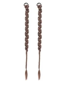 Long Braiding Hair Extensions 2 Pieces Set, Black Twisted Box Braided Ponytail Extension - Light Brown - View 1