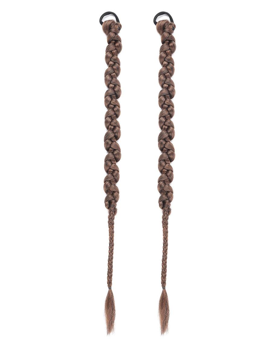 Long Braiding Hair Extensions 2 Pieces Set, Black Twisted Box Braided Ponytail Extension - Light Brown - View 1