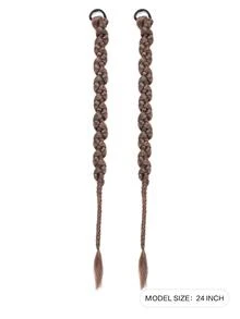 Long Braiding Hair Extensions 2 Pieces Set, Black Twisted Box Braided Ponytail Extension - Light Brown - View 2