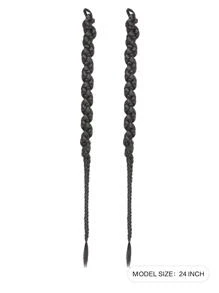 Long Braiding Hair Extensions 2 Pieces Set, Black Twisted Box Braided Ponytail Extension