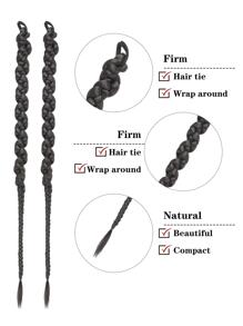 Long Braiding Hair Extensions 2 Pieces Set, Black Twisted Box Braided Ponytail Extension