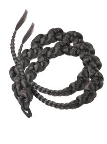 Long Braiding Hair Extensions 2 Pieces Set, Black Twisted Box Braided Ponytail Extension