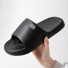 Men Geometric Detail Non Slip Slides, Fashionable Outdoor EVA Slippers - Black - View 4