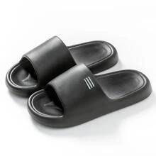 Men Geometric Detail Non Slip Slides, Fashionable Outdoor EVA Slippers - Black - View 3