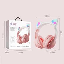 Wireless Cat Ear Headphones, Bluetooth, RGB Light - Blue - View 2