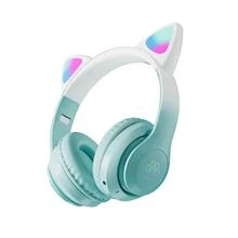Wireless Cat Ear Headphones, Bluetooth, RGB Light - Mint Green - View 1