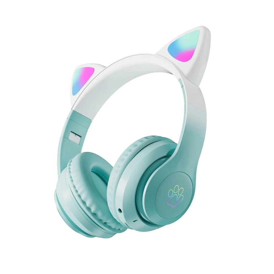 Wireless Cat Ear Headphones, Bluetooth, RGB Light - Mint Green - View 1