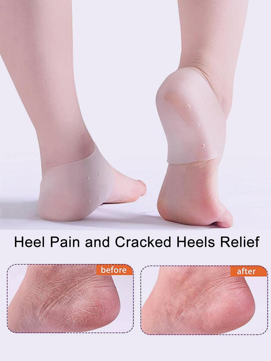 矽膠腳跟套，2入组防干腳跟保護器鰻魚保護套腳襪 - 白色 - 查看 1