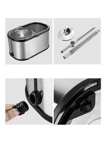 Cubeta para trapear de Acero con exprimidor, atrapa Polvo, Pelusa y Suciedad, Incluye 2 repuestos Intercambiables de Microfibra, Extensible Giratorio 360° y cubeta - Gris - Ver 6