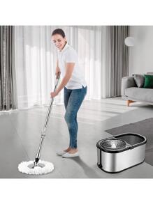 Cubeta para trapear de Acero con exprimidor, atrapa Polvo, Pelusa y Suciedad, Incluye 2 repuestos Intercambiables de Microfibra, Extensible Giratorio 360° y cubeta - Gris - Ver 2