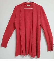 Suéter rojo largo tipo cárdigan - Rojo - Ver 2