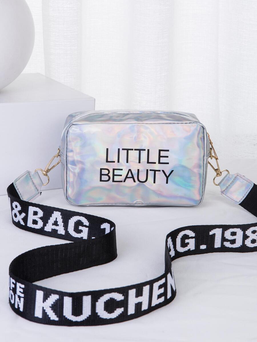 Mini Silver PVC Summer Shoulder Bag With Laser Letter Print, Fashionable Women's Crossbody Bag, Waterproof, Sandproof Transparent Bag, Beach Sports Picnic Snacks Clear Purse For Women