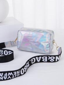 Mini Silver PVC Summer Shoulder Bag With Laser Letter Print, Fashionable Women's Crossbody Bag, Waterproof, Sandproof Transparent Bag, Beach Sports Picnic Snacks Clear Purse For Women