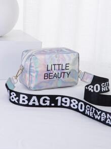 Mini Silver PVC Summer Shoulder Bag With Laser Letter Print, Fashionable Women's Crossbody Bag, Waterproof, Sandproof Transparent Bag, Beach Sports Picnic Snacks Clear Purse For Women