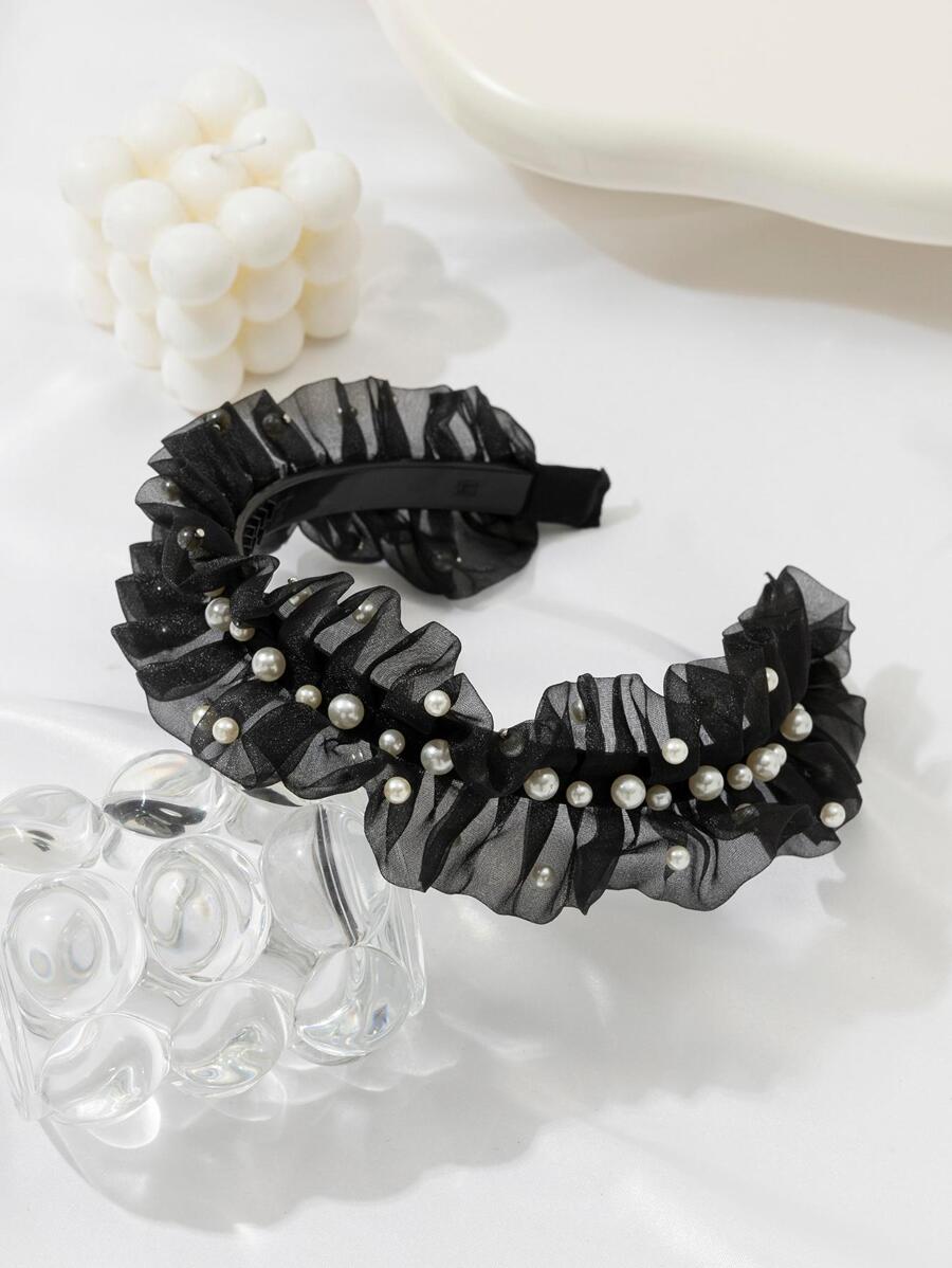 Faux Pearl Decor Ruffle Trim Headband - Nhiều màu - Xem 1