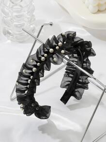 Faux Pearl Decor Ruffle Trim Headband - Nhiều màu - Xem 2