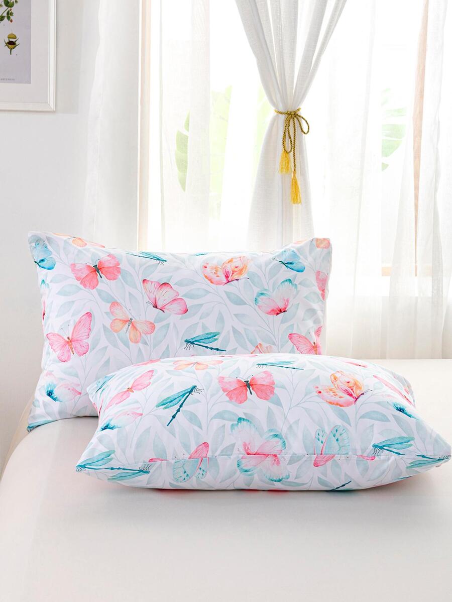 2 piezas Fundas de almohada con mariposa & libélula con estampado sin interno núcleo - Multicolor - Ver 1