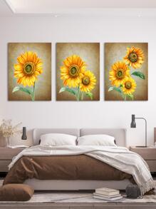 3 piezas con girasol patrón sin enmarcar de lona arte para casa adorno - Multicolor - Ver 3