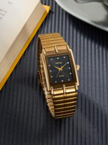 水鑽裝飾方形指針石英手錶 - 金色 - 查看 2