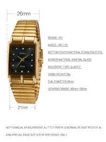 水鑽裝飾方形指針石英手錶 - 金色 - 查看 6