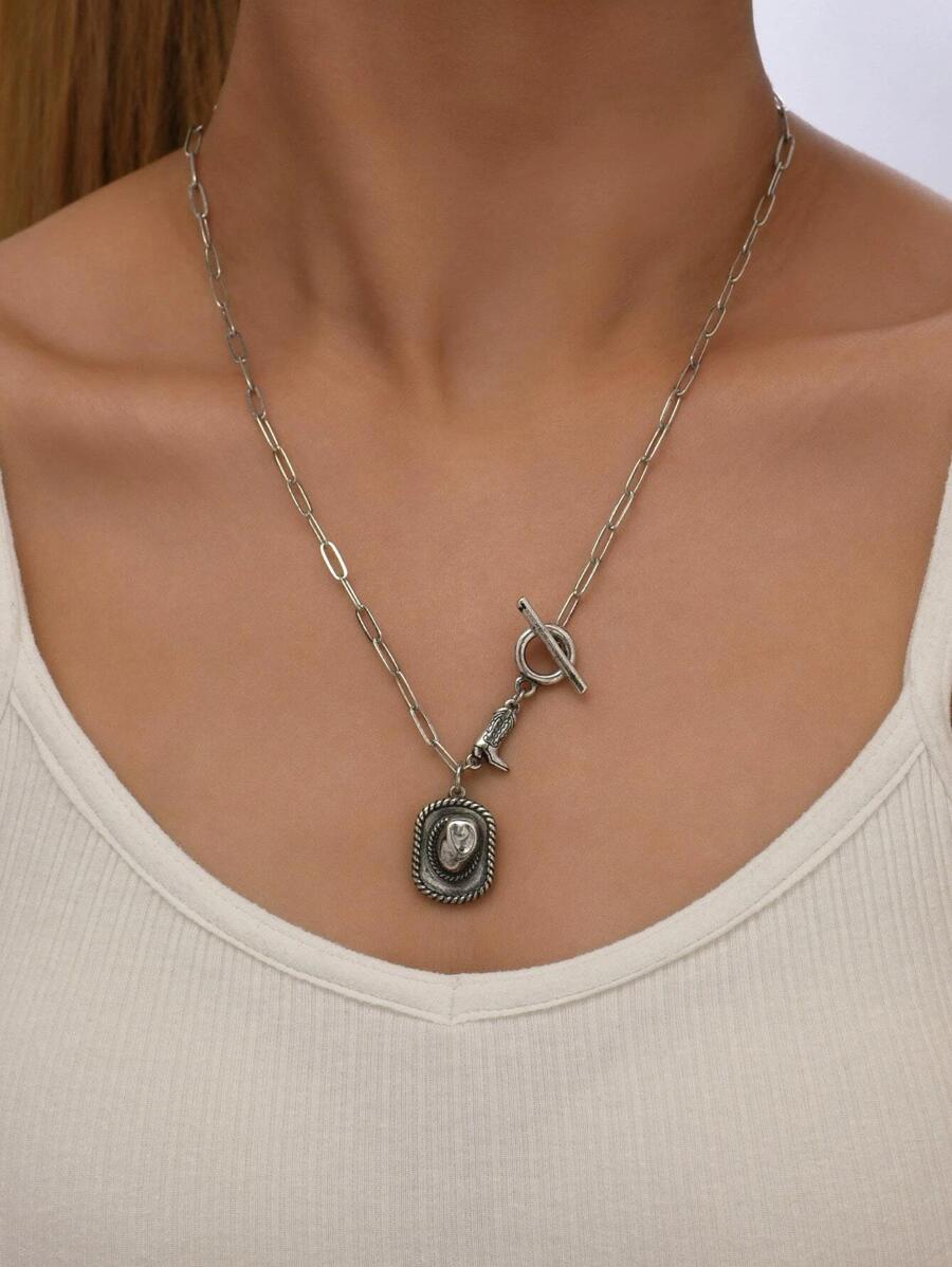 PC Cổ Điển Phong Cách Phương Tây Mũ Cao Bồi, Boot & Boot Mặt Dây Chuyền Vòng Cổ Cho Phụ Nữ, Sử Dụng Hàng Ngày - Màu Bạc Cổ - Xem 1